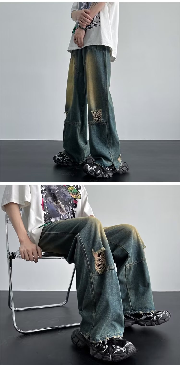 Jean rétro déchiré bleu contrasté