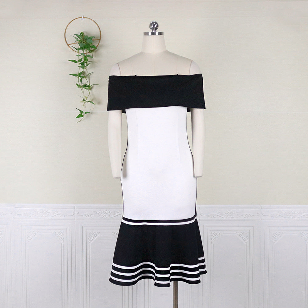 Robe sexy à volants taille haute contrastée