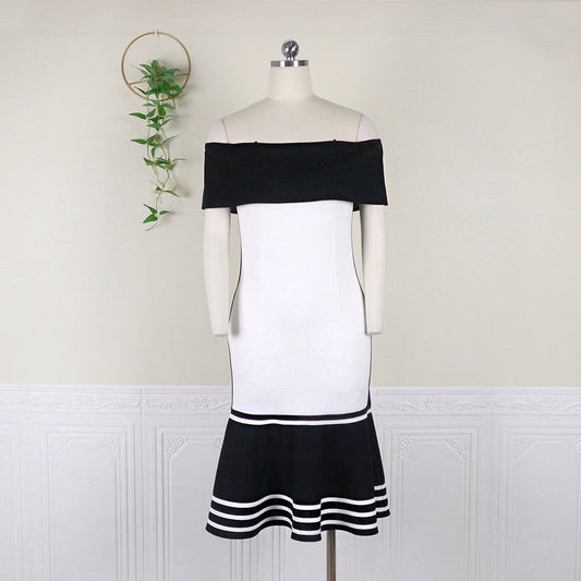 Robe sexy à volants taille haute contrastée