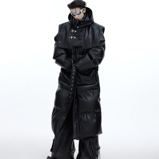 Veste en cuir et coton épais avec châle à capuche