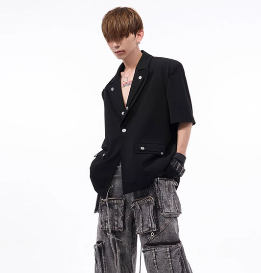 Men's Summer Silhouette Shoulder Padded Short Sleeved Jacket