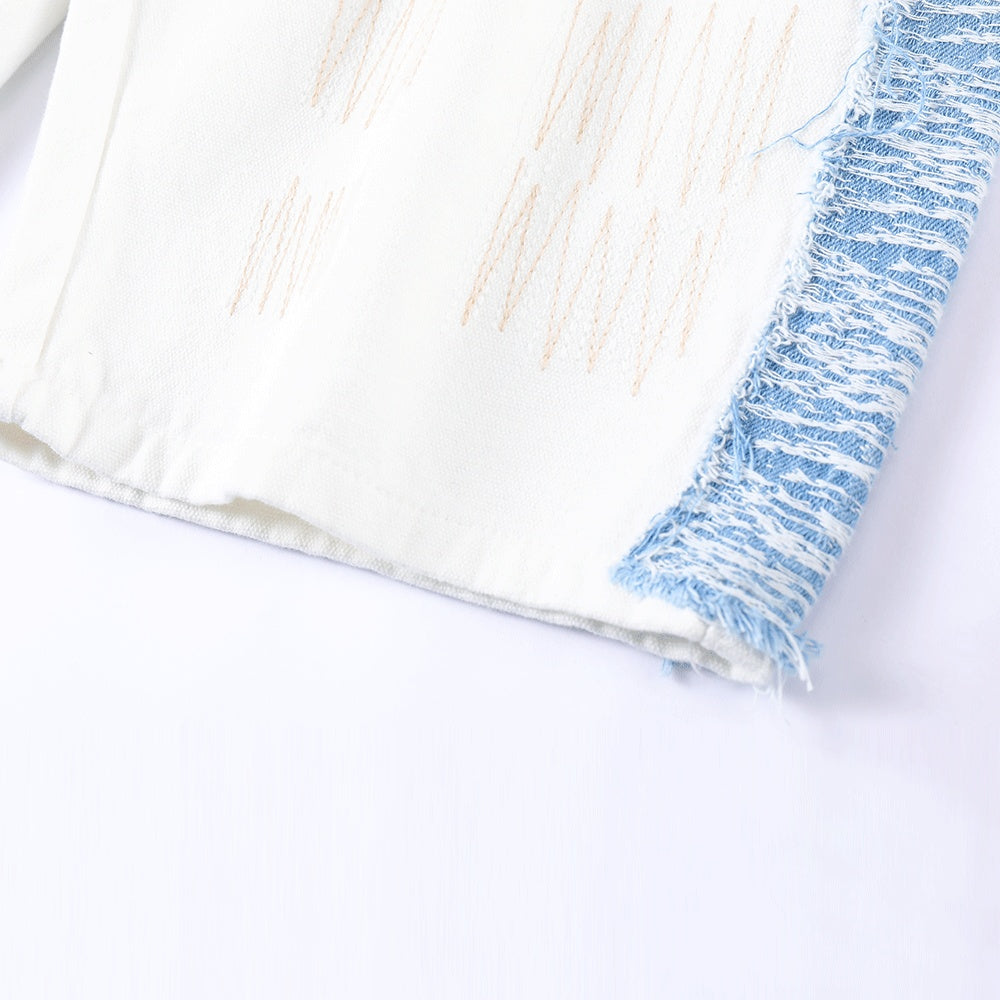 Contrast Panel Embroidered Denim Shorts