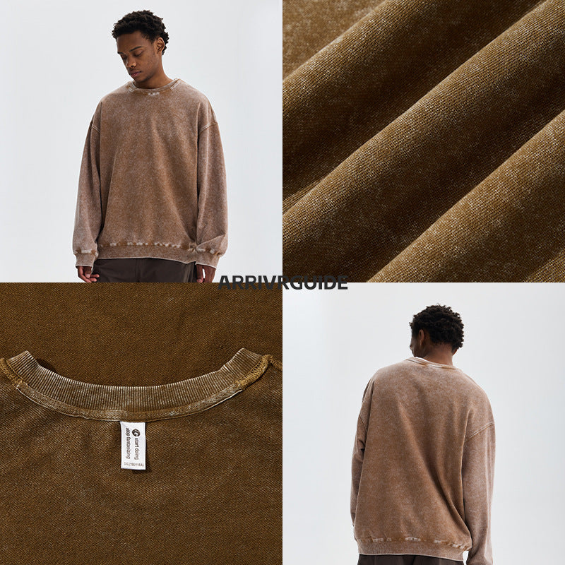 Sweater Cotton Washed Old Round Neck Long Sleeve Top