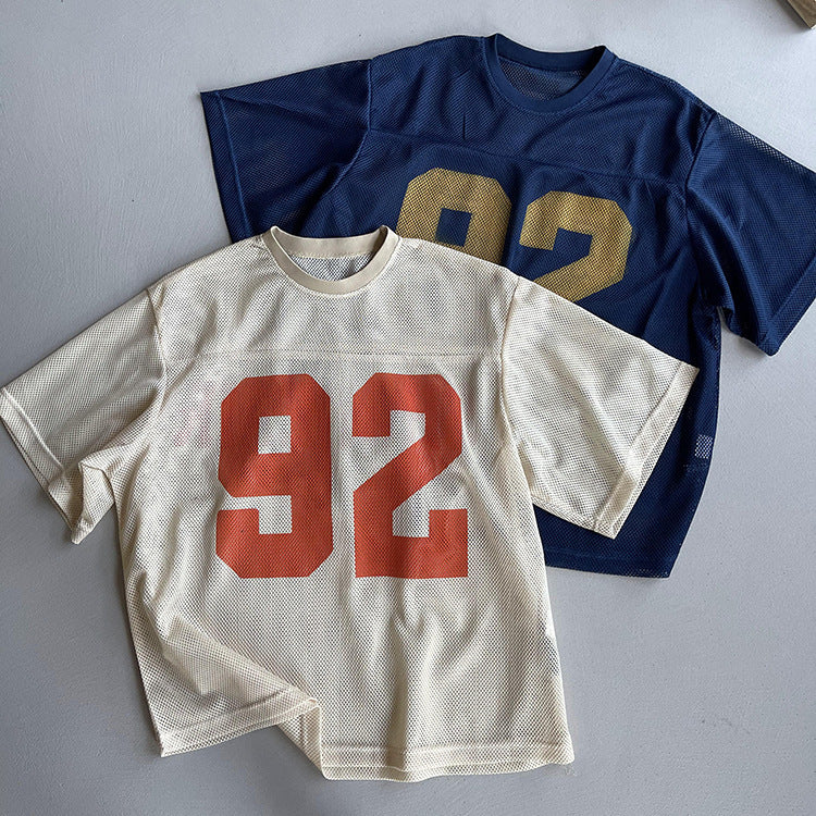 Retro Loose Profile Breathable Mesh Printed Short Sleeve T-shirt