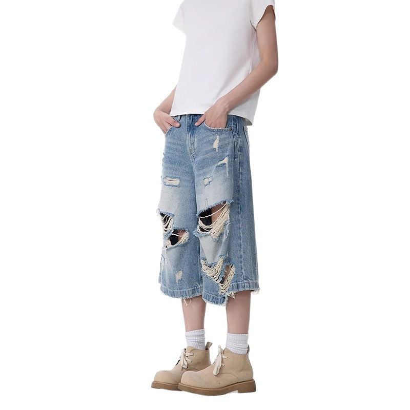 Men's Fashion Personality All-matching Straight Capri Pants