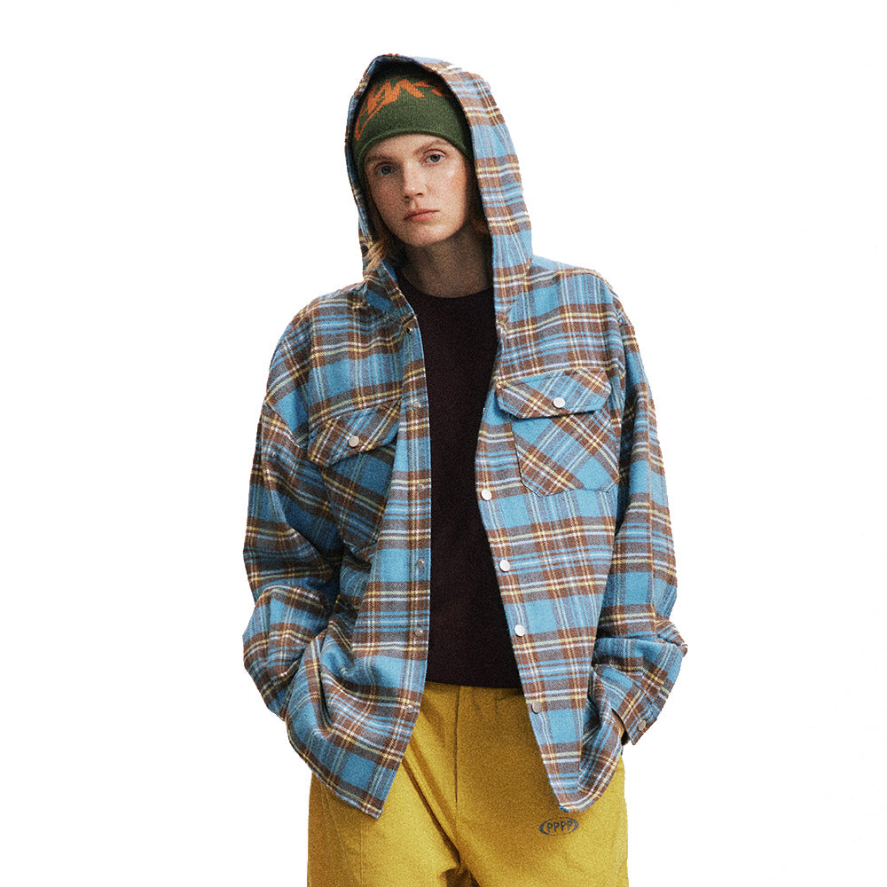 Plaid Hooded Loose Shirt European And American Retro Casual Cardigan
