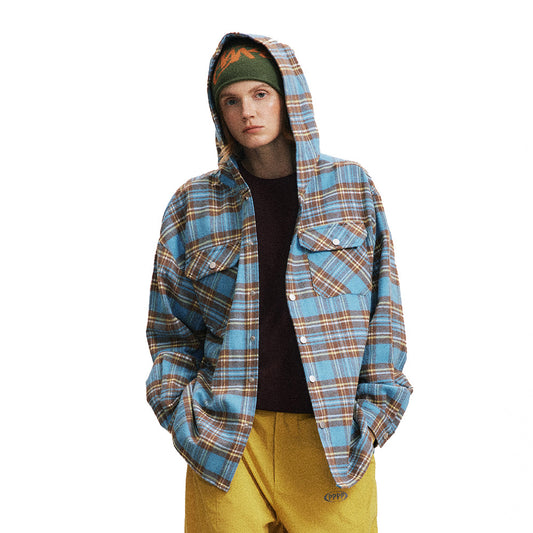 Plaid Hooded Loose Shirt European And American Retro Casual Cardigan