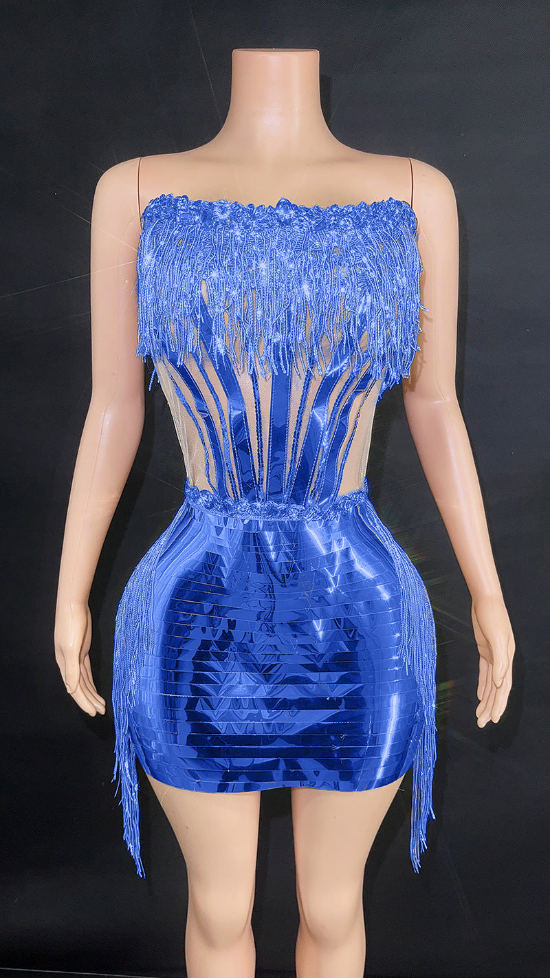 Fashion Hip Tassel Tube Top Short Skirt