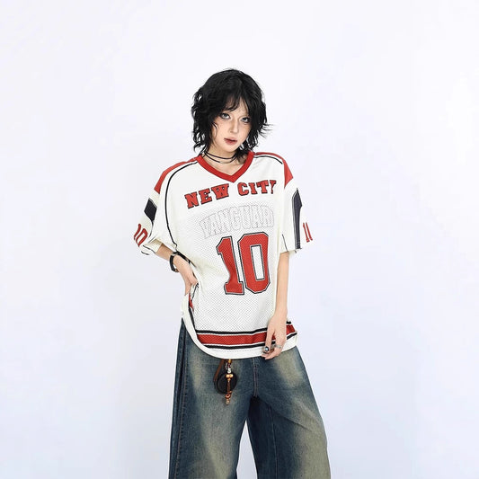 American Retro Printed Baseball Uniform Short Sleeve