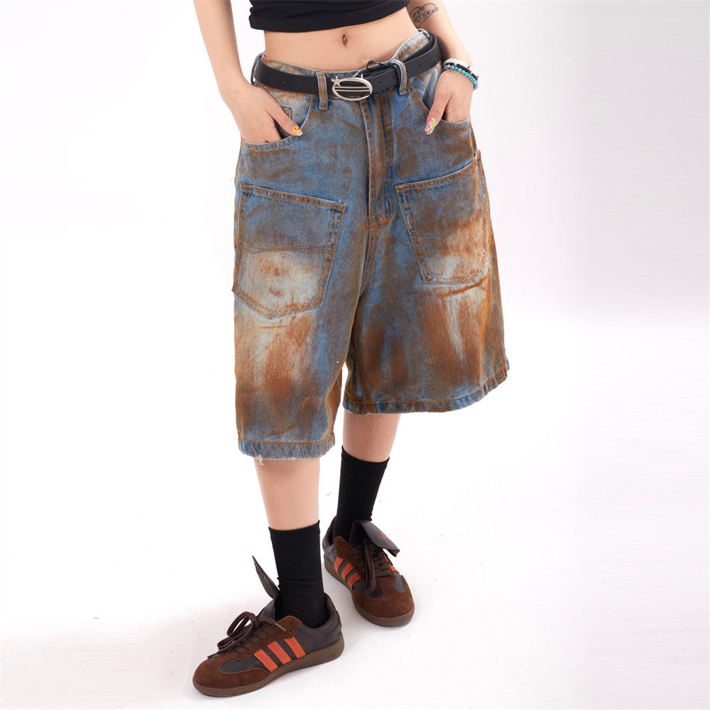 Pantaloncini in denim con stampa a getto d'inchiostro alla moda per uomo e donna