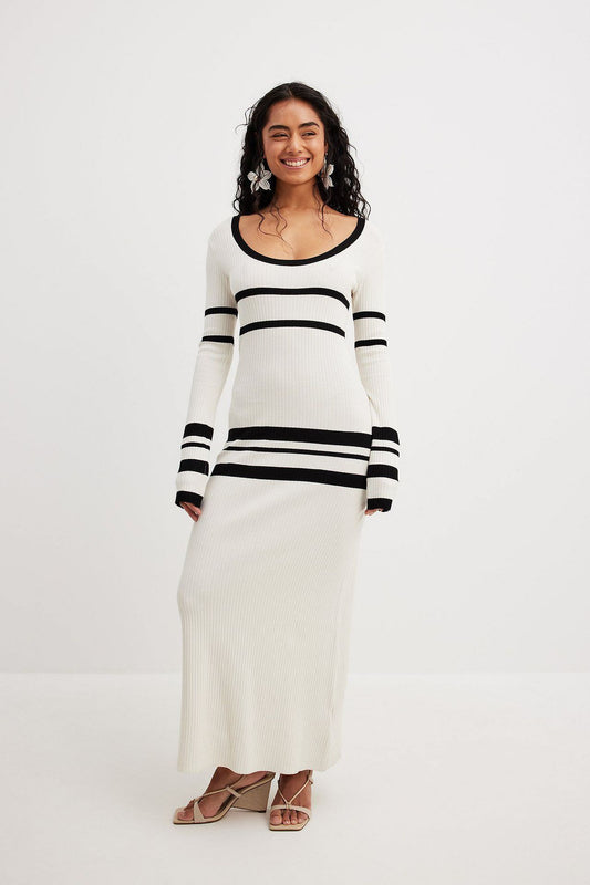 Slim-fit Woolen Skirt Striped Color Matching Knitted Dress