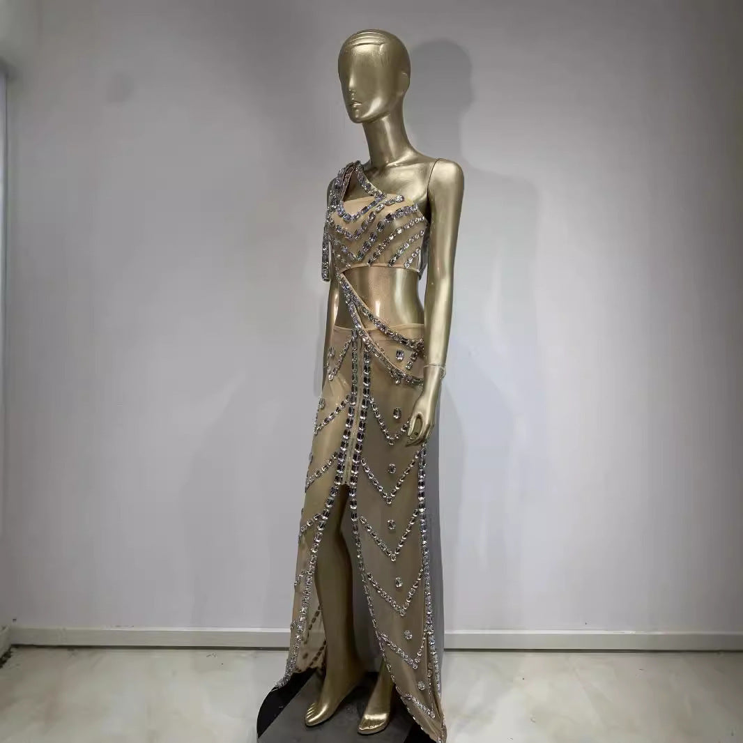 New Sexy Shiny Rhinestone Dress Suit