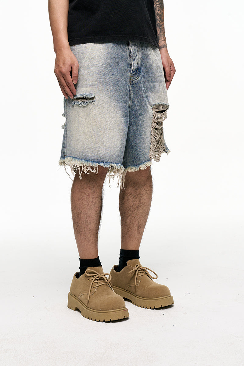 Retro Washed Old Men's Baggy Denim Shorts