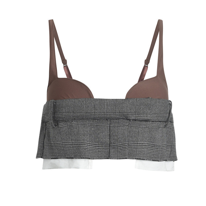 Three Piece Set Of Pleated Skirt With Suspenders