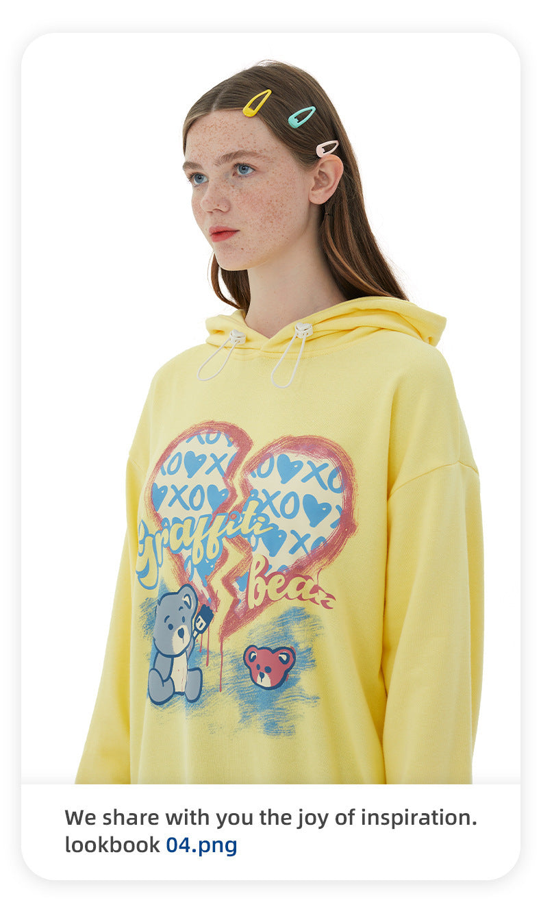 Couple Bf Wind Bear Love Hooded Loose Sweater Men Autumn