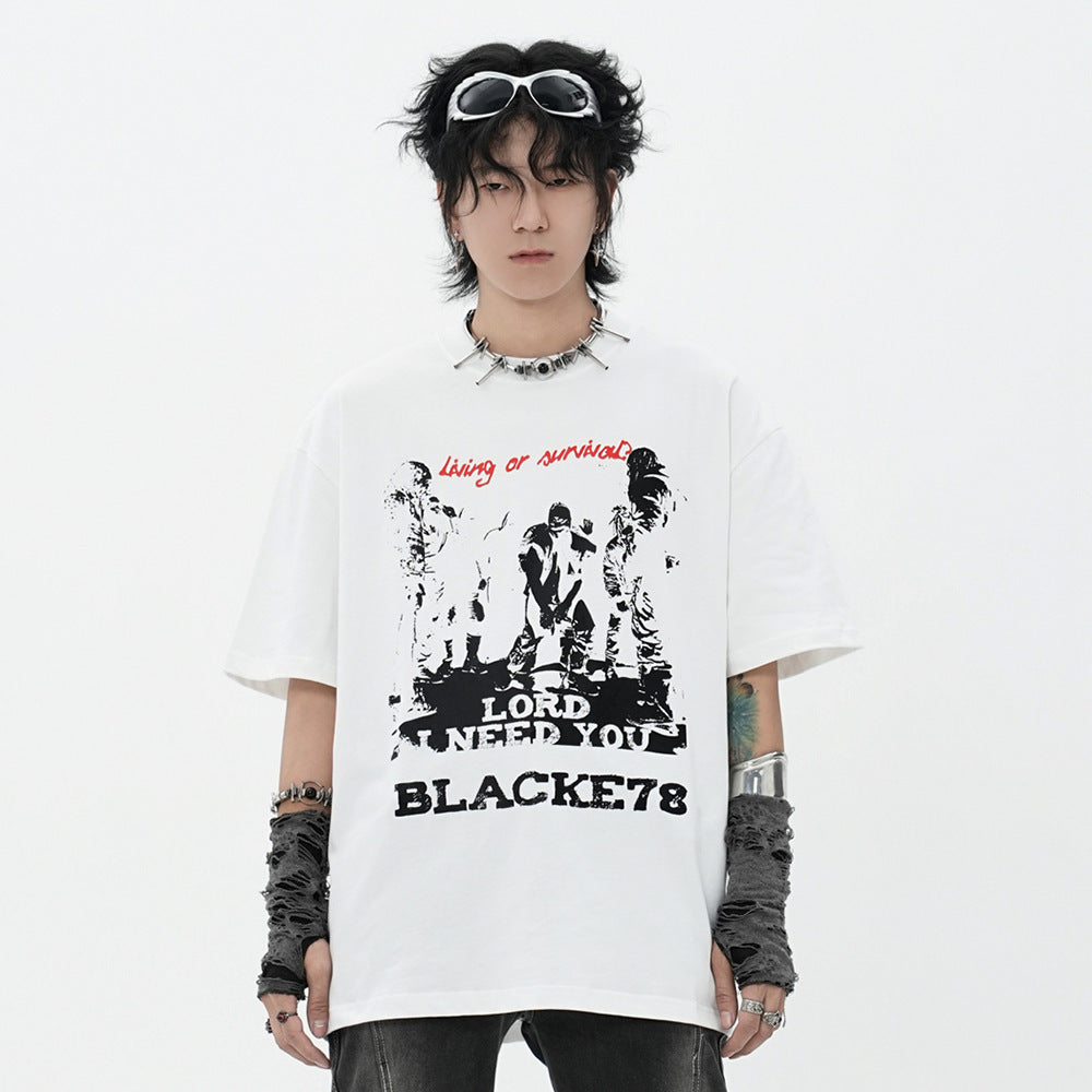 Character Abstract Printing Short-sleeved T-shirt Men