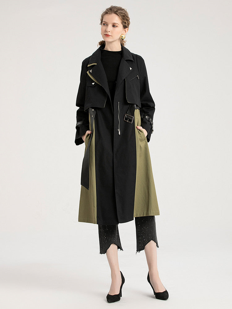New Retro Color Matching British Style Trench Coat
