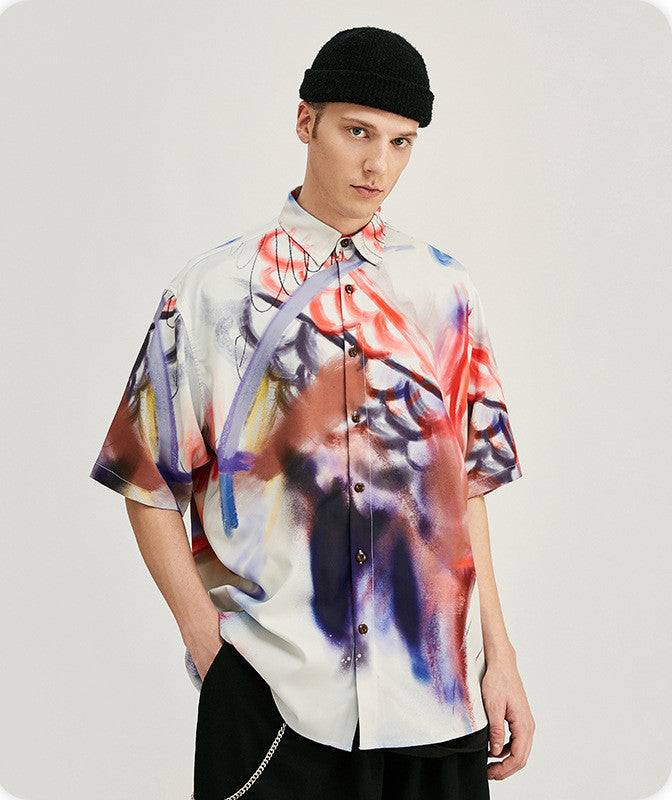 Chemise ample à manches courtes colorée