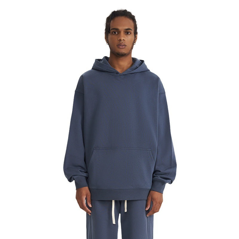 Solid Color Hooded Sweater Men's Pullover Thickened American Top