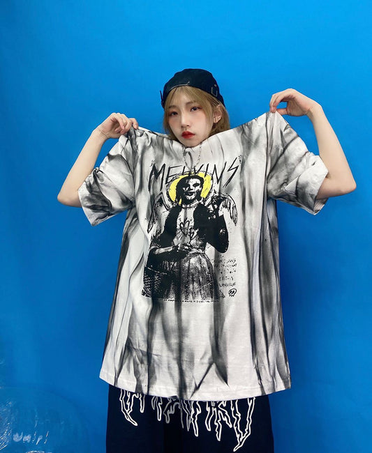 Manica corta a righe con vernice spray