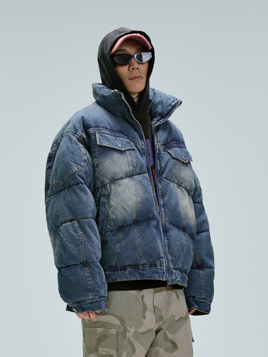 Loose-fit Cotton-padded Jacket With A Washed Vintage Look Roomy Padded Denim Coat For Extra Warmth