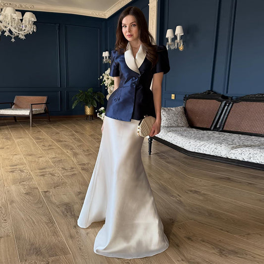 Womens Waist-cinching Short-sleeve Long Dress Set