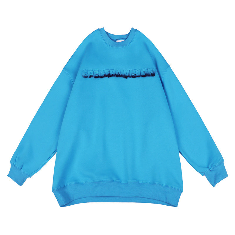 Three-Dimensional Embossed Gradient Print Round Neck And Velvet Pullover Sweater