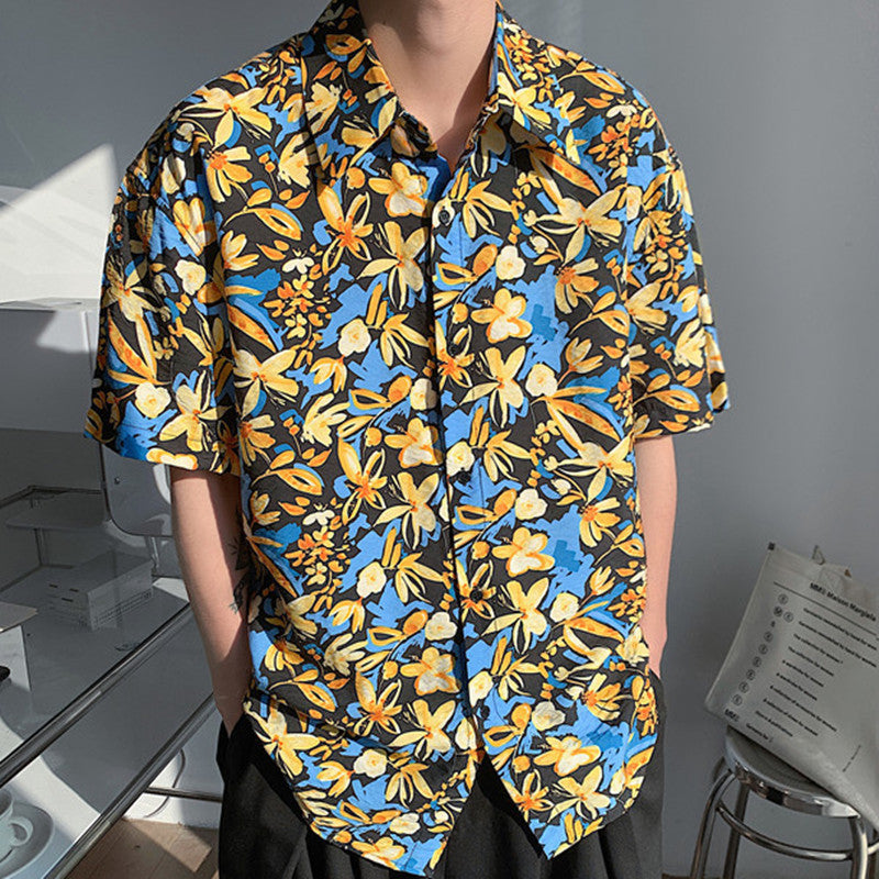 Vintage Full-page Print Men's Short-sleeved Shirt