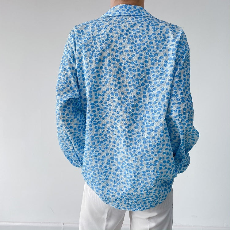 Chemise croisée fine à pois bleus