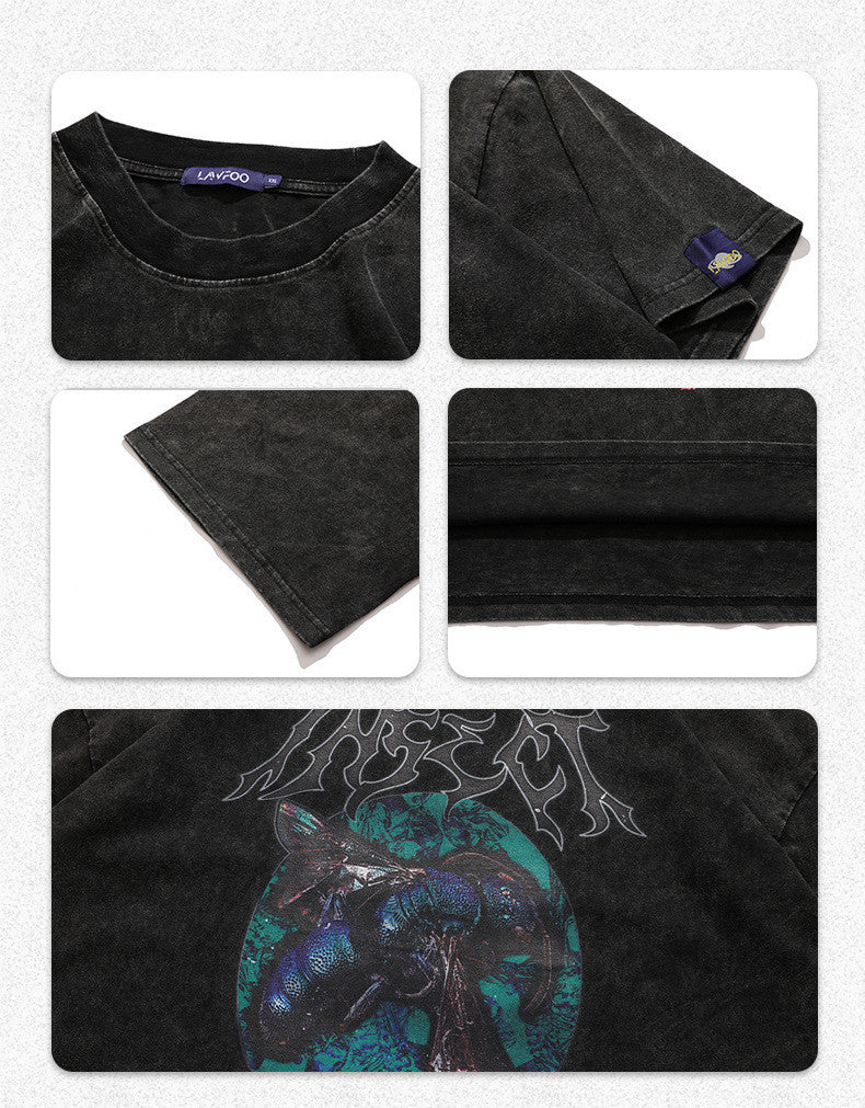 Vintage Dark Wash Distressed Short Sleeves