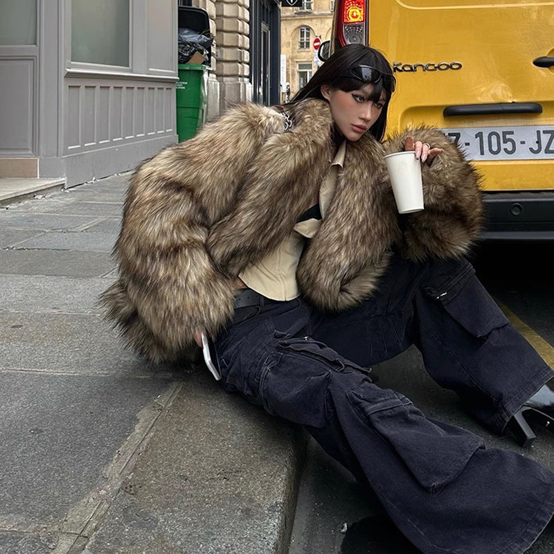 Fur Coat Raccoon Fur Coat Brown Lapel Warm Furry Coat European And American Leisure