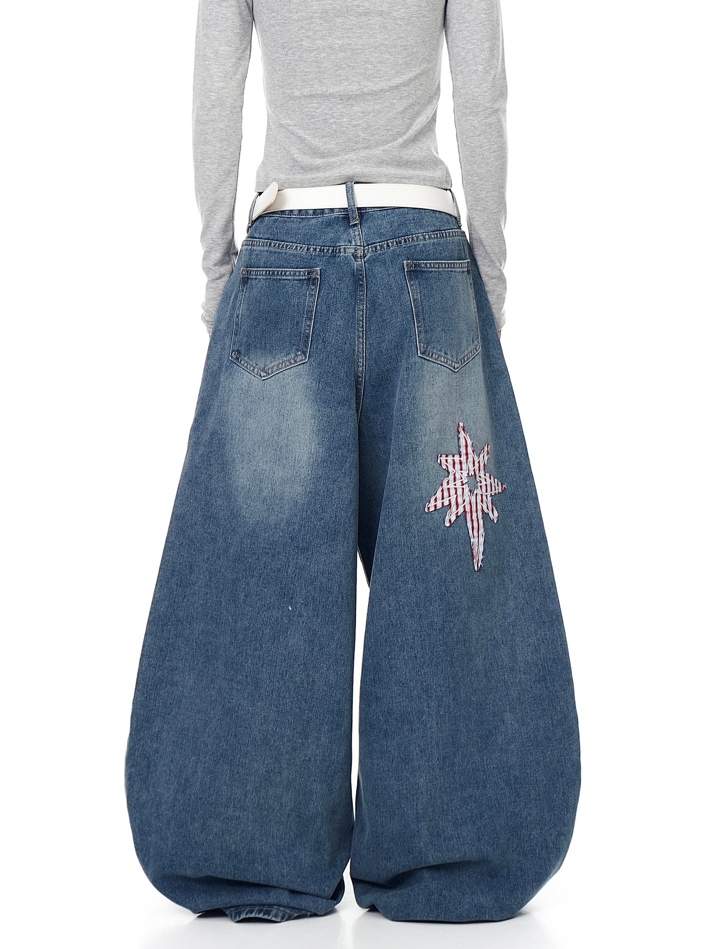 Retro Patch Machete Jeans Loose Wide Leg Pants