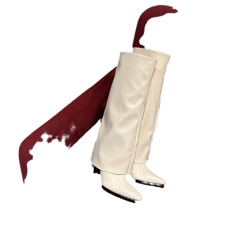 Fashion All-match Solid Color High-top Boots