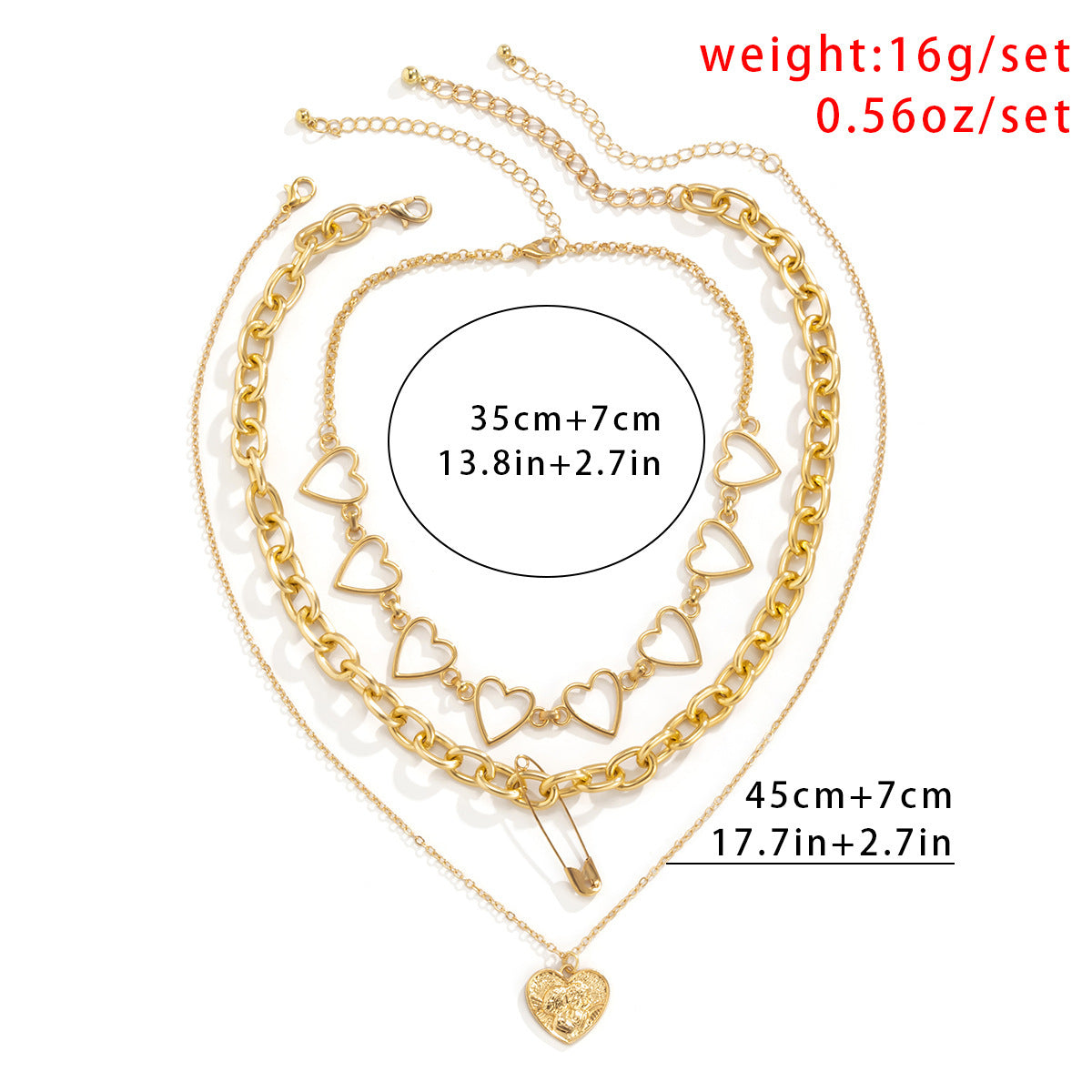 Accessories Hip Hop Geometric Sweet Heart Multilayer Necklace