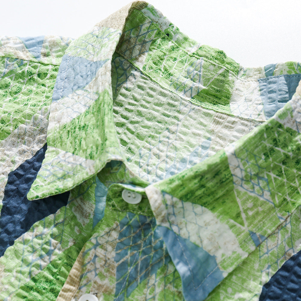 Camicia a quadri a maniche corte con motivo a rombi larghi