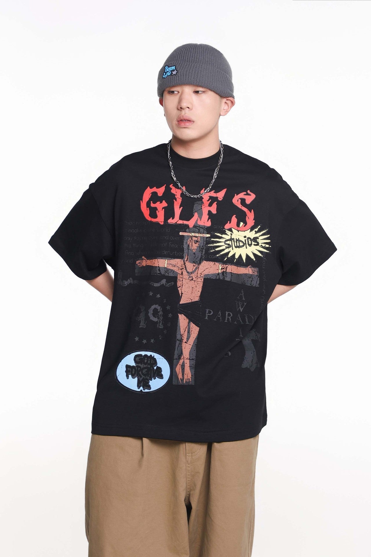 Cross Letter Print Loose Casual Short Sleeve T-shirt