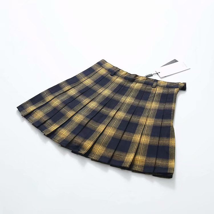High waist plaid college skirt