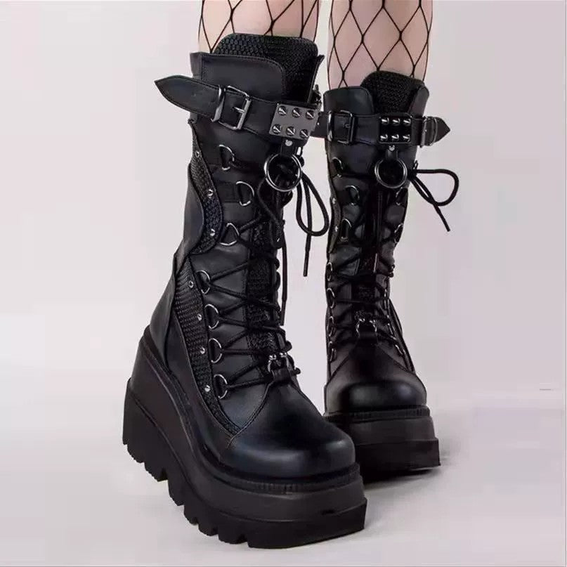 Simple Solid Color Platform Mid Boots