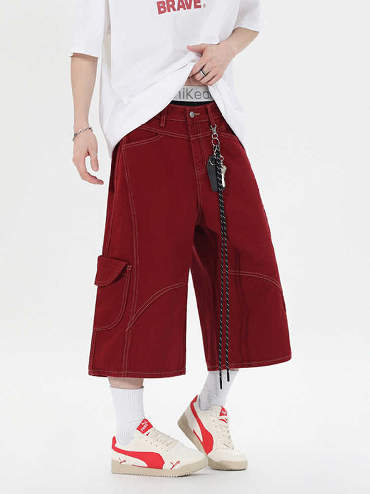 Retro Multi-pocket Workwear Shorts Denim Cropped Pants