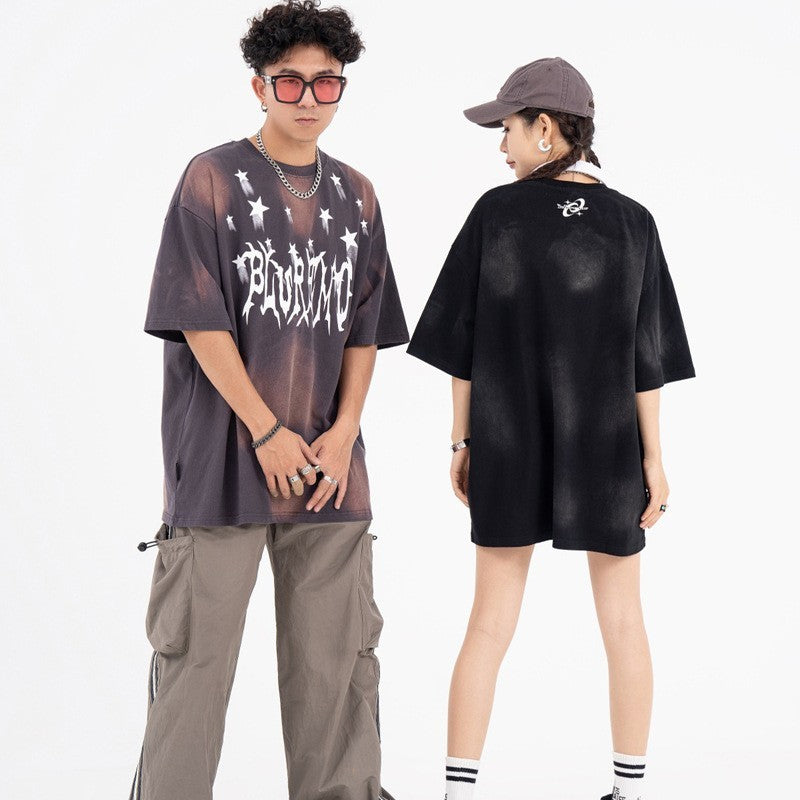 Letter Tie-dye Gradient Short-sleeved T-shirt For Men And Women