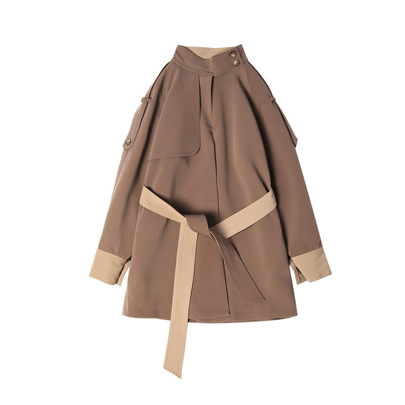 British Fashion Cloak Style Contrast Color Lace-up Coat