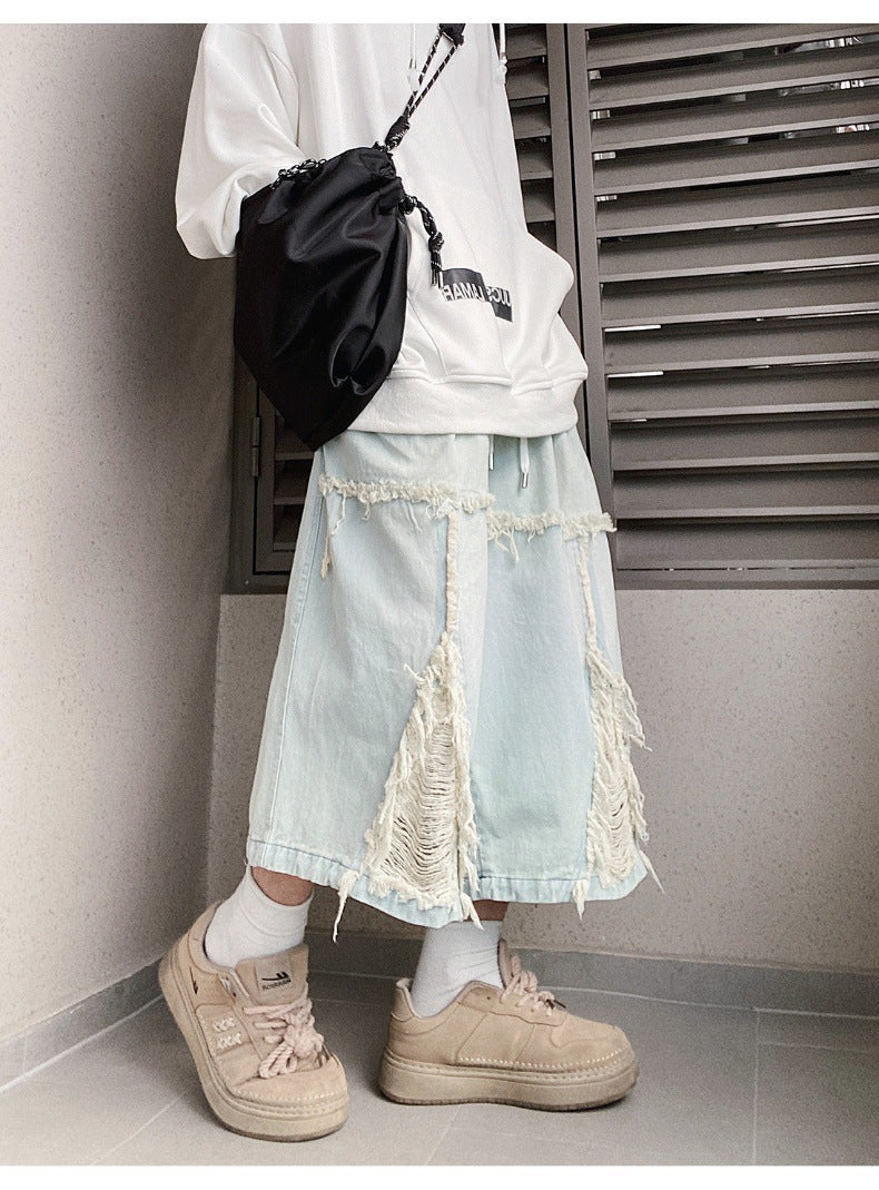 Pantaloncini in denim retrò a gamba larga hip hop