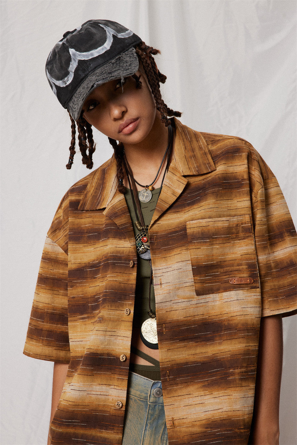 Gradient Striped Short-sleeved Shirt For Men