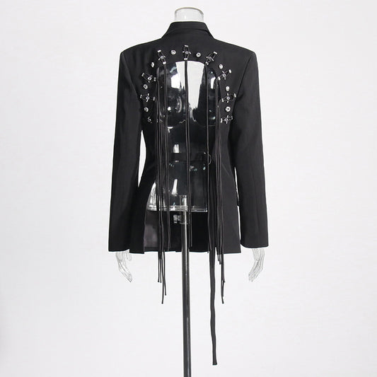 Fashion Double Breasted Solid Color New Hollow Out Coat