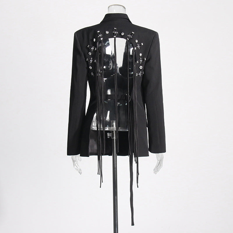 Fashion Double Breasted Solid Color New Hollow Out Coat