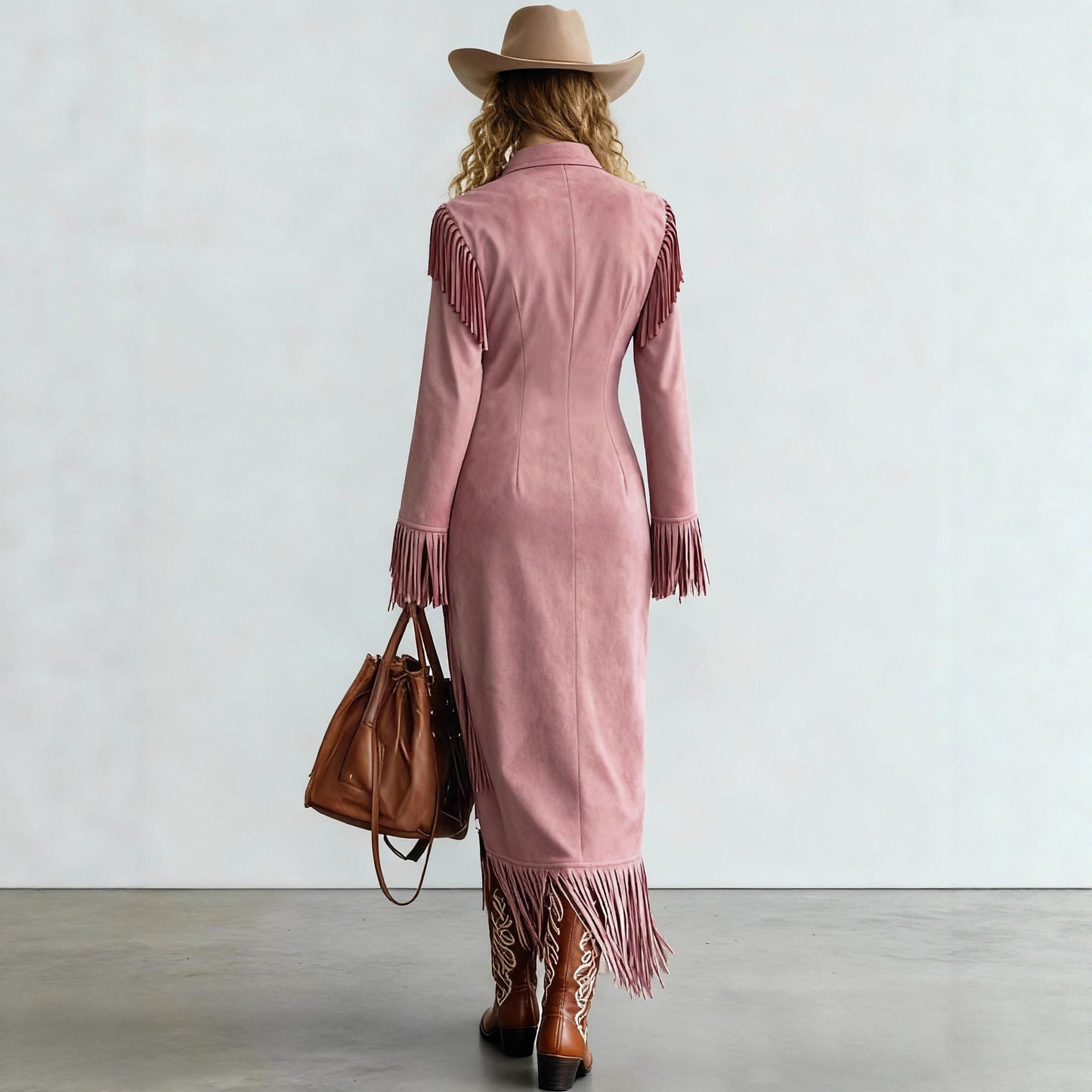 Fringed Slim-fit Long-sleeve Dress