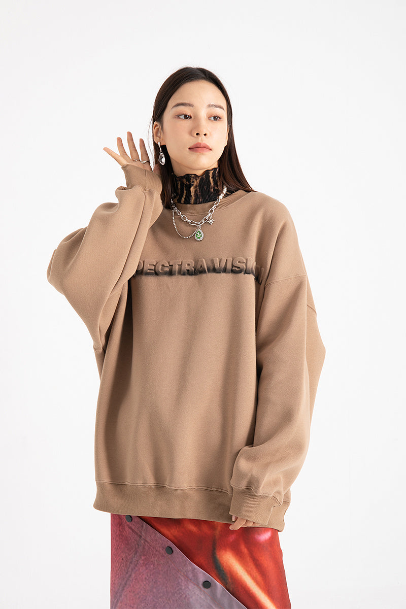 Three-Dimensional Embossed Gradient Print Round Neck And Velvet Pullover Sweater