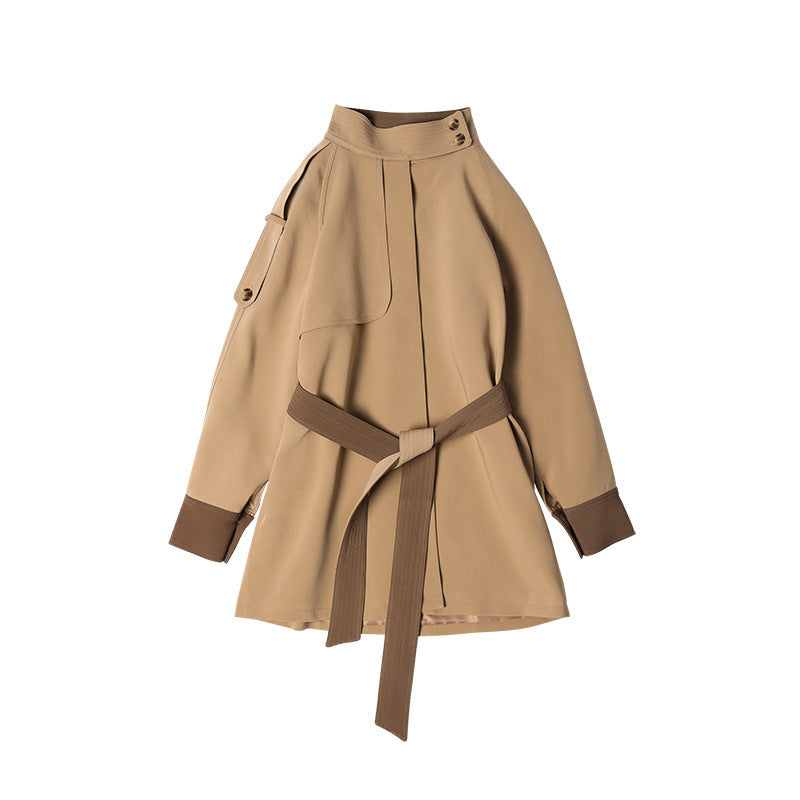 British Fashion Cloak Style Contrast Color Lace-up Coat