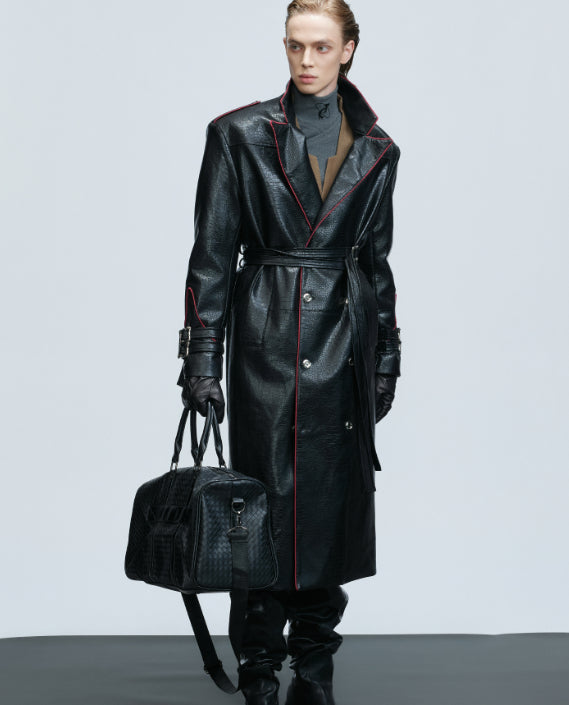 Wide Shoulder Fur Metal Belt Waist Long-cut Coat