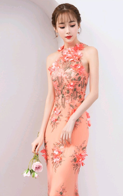 Evening dress long section new summer hanging neck slim fishtail elegant temperament party host dress female